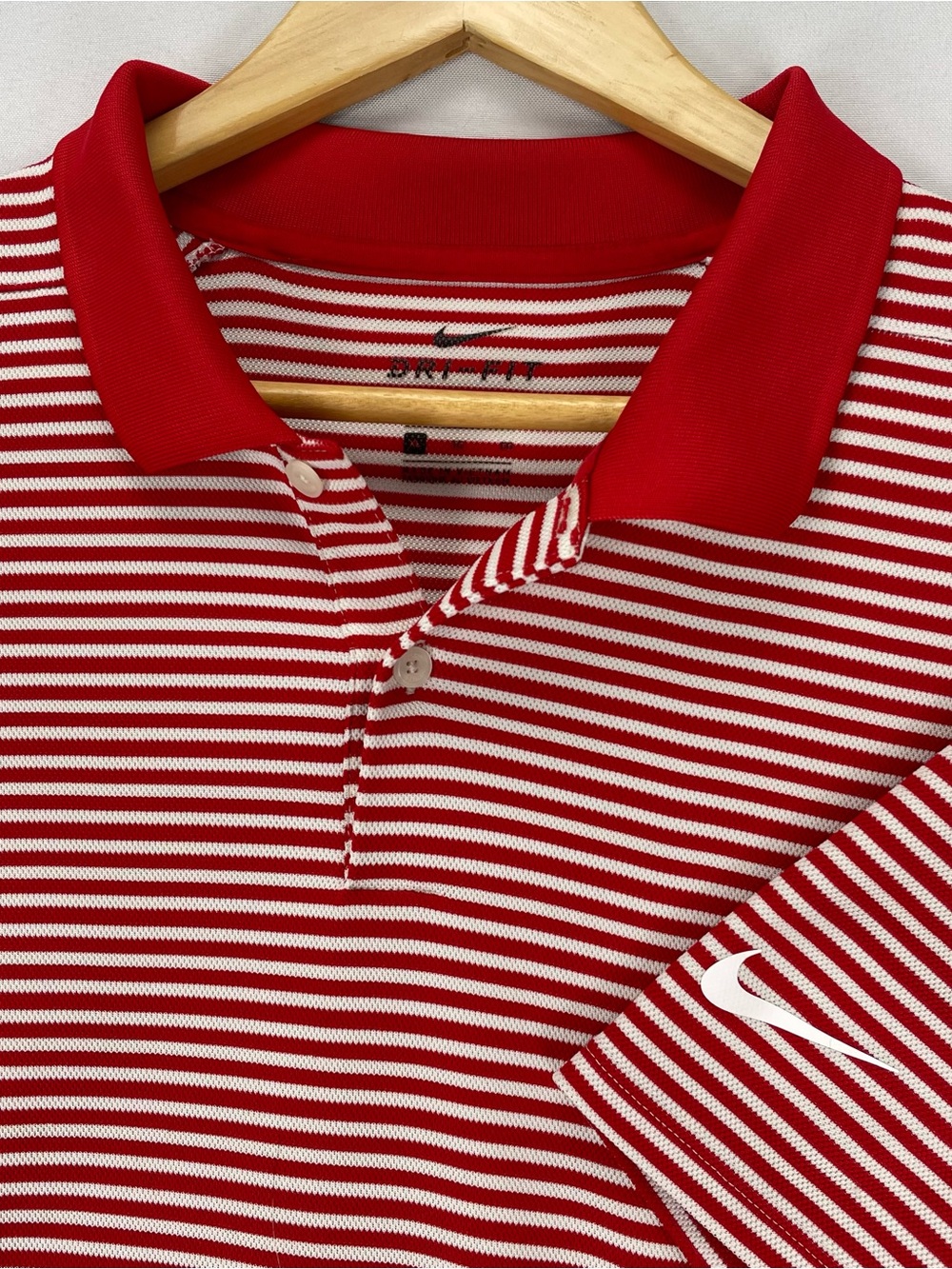Nike Golf Polo Shirt Men's XL Red White Striped Standard Fit Performance Knit